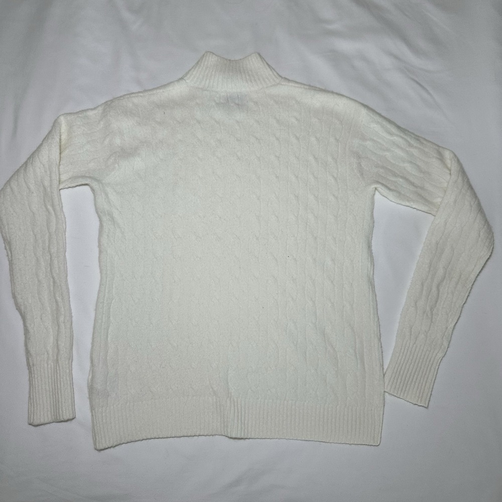 J Crew Cable Knit Sweater Extra Soft Yarn Natural Mock Neck BU741 Women's Size S - Picture 4 of 8